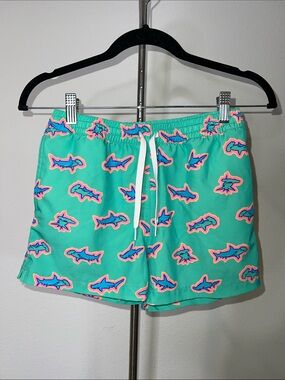 Chubbies Turquoise Shark Print Swim Shorts